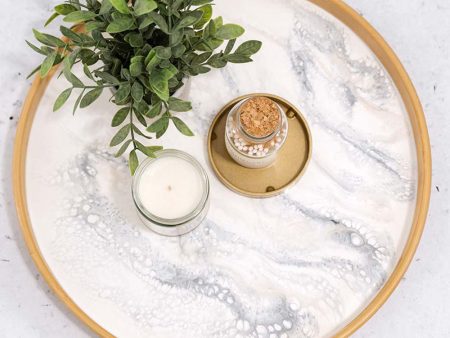 Lynnie Round Bamboo Serving Tray - Marble Online now