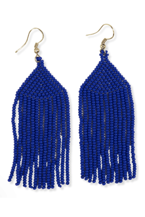 Michele Solid Beaded Fringe Earring - Lapis Hot on Sale