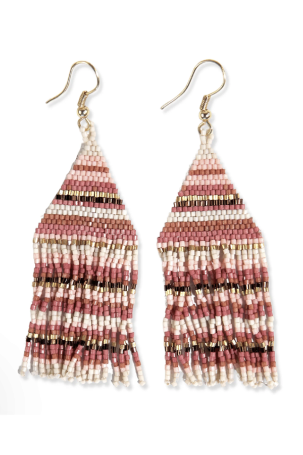 Lexie Horizontal Gold Fringe Earring - Light Pink Cheap