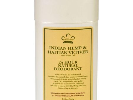 Nubian Heritage Deodorant - All Natural - 24 Hour - Indian Hemp And Haitian Vetiver - With Neem Oil - 2.25 Oz Hot on Sale