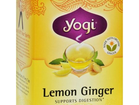 Yogi 100% Natural Herbal Tea Caffeine Free Lemon Ginger - 16 Tea Bags - Case Of 6 For Sale