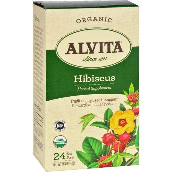 Alvita Tea - Organic - Hibiscus Herbal - 24 Tea Bags Supply