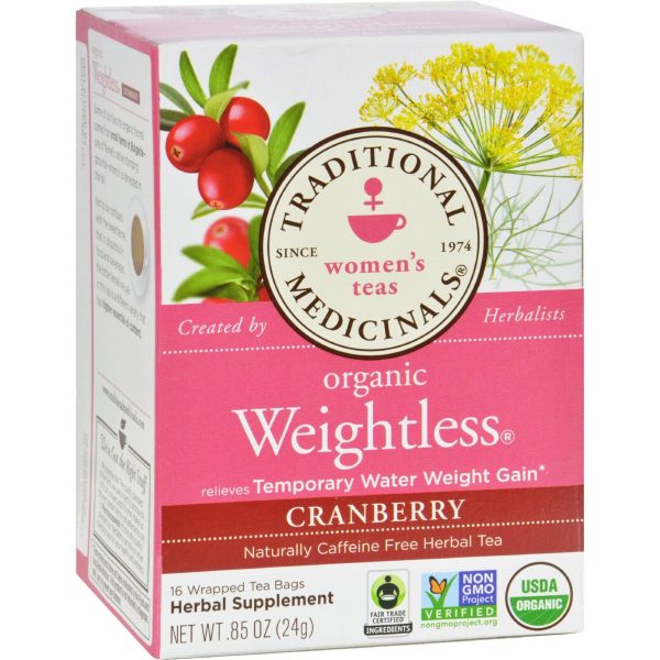 Traditional Medicinals Organic Weightless Cranberry Herbal Tea - Caffeine Free - 16 Bags Hot on Sale