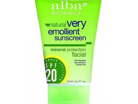 Alba Botanica Natural Sunblock - Very Emollient - Mineral Spf 20 - Facial - 4 Oz Online