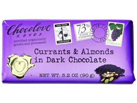 Chocolove Xoxox Premium Chocolate Bar - Organic Dark Chocolate - Fair Trade Currants And Almonds - 3.2 Oz Bars - Case Of 12 Online Sale