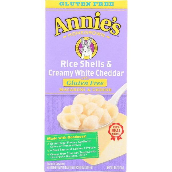 Annies Homegrown Macaroni And Cheese - Rice Shells And Creamy White Cheddar - Gluten Free - 6 Oz - Case Of 12 Discount