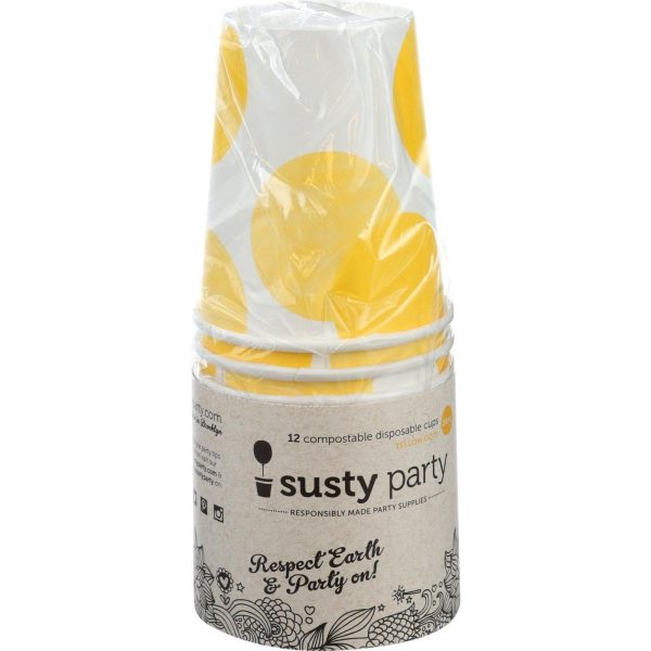 Susty Party Cups - Compostable - 10 Oz - Yellow - 12 Count - Case Of 4 Online now