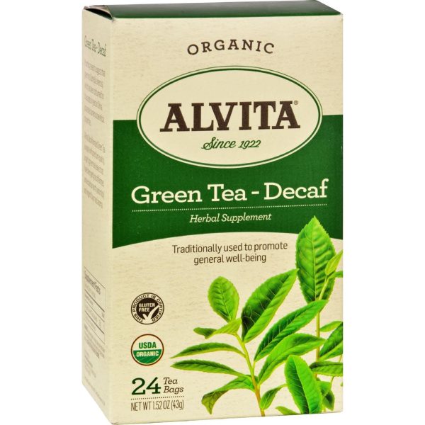 Alvita Organic Green Tea Herbal Supplement - Decaf - 24 Tea Bags on Sale