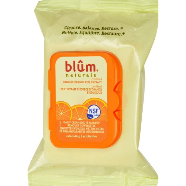 Blum Naturals Exfoliating Daily Cleansing Towelettes With Orange Peel - 30 Towelettes - Case Of 3 For Discount