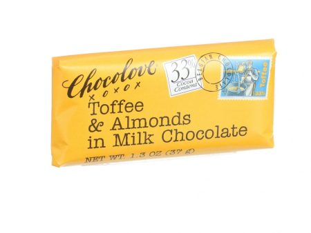 Chocolove Xoxox Premium Chocolate Bar - Milk Chocolate - Toffee And Almonds - Mini - 1.3 Oz Bars - Case Of 12 Supply