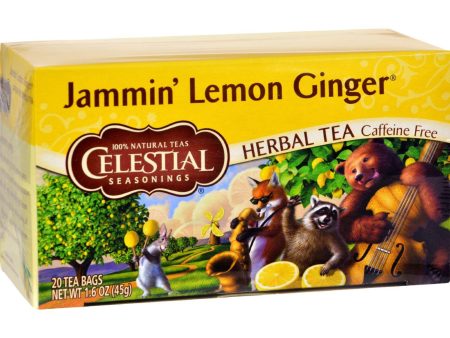 Celestial Seasonings Herbal Tea - Jammin  Lemon Ginger - Caffeine Free - Case Of 6 - 20 Bags Supply