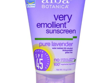 Alba Botanica Very Emollient Natural Sunblock Spf 45 Pure Lavender - 4 Fl Oz Supply