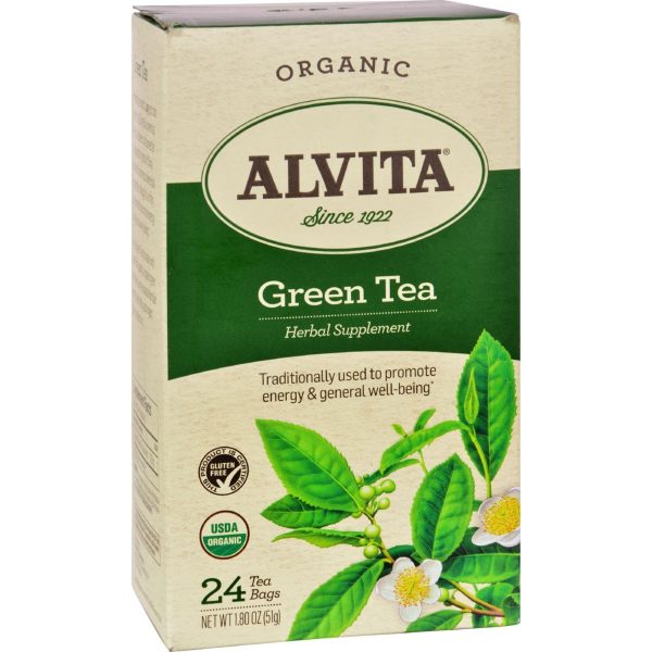 Alvita Organic Green Tea Herbal Supplement - 24 Tea Bags Hot on Sale